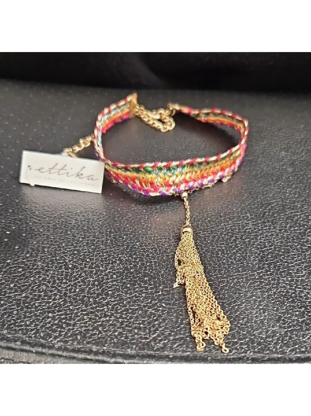 Ettika Multicolor Woven Necklace with Gold Tassel